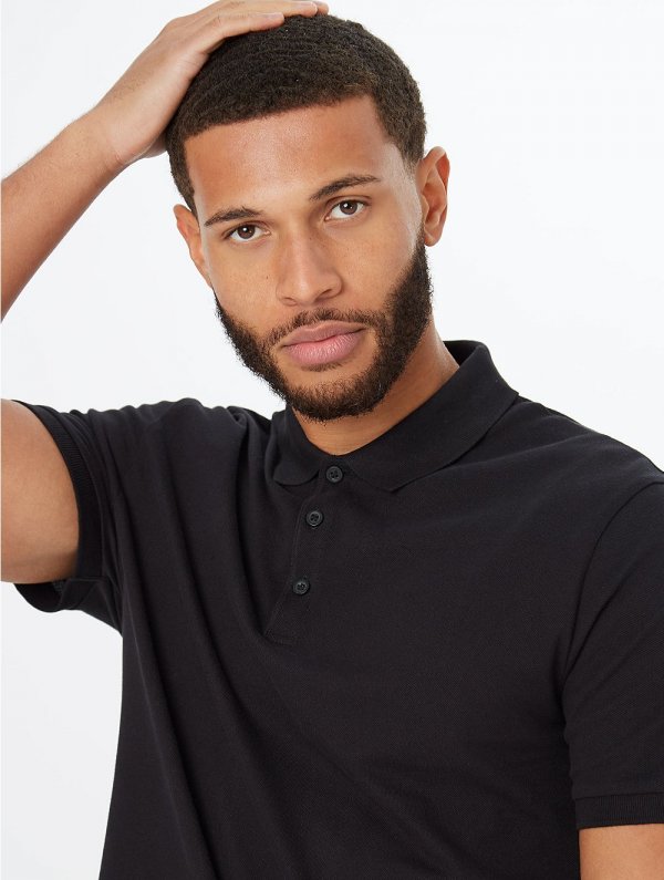 Black Pique Short Sleeve Polo Shirt