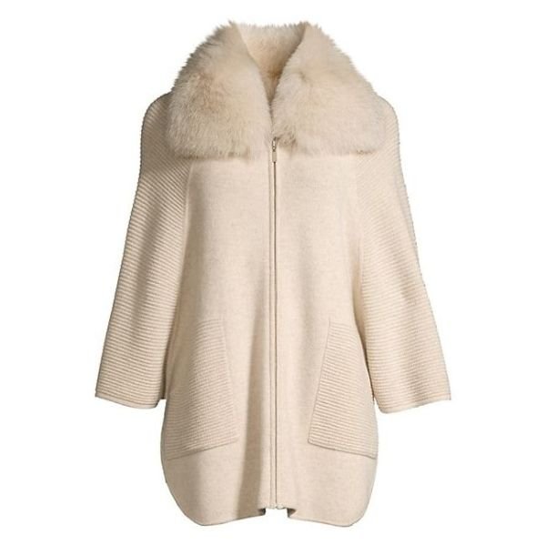 Fox Fur Collar Ottoman Ribbed Cashmere Cardigan