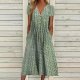 Green Garden Retro Print Pocket Prairie Dress