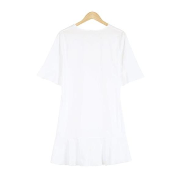 White Plain Ruffle Cuff And Hem Short Sleeve Mini Dress