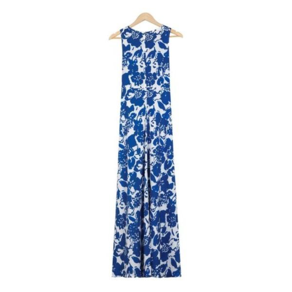 Fresh Print Round Neck Sleeveless Maxi Dress