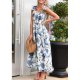 Retro Print Sleeveless Maxi Dress