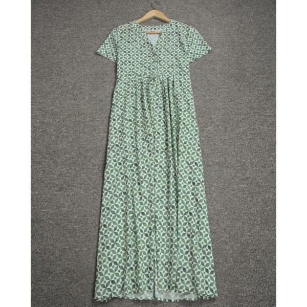 Green Garden Retro Print Pocket Prairie Dress