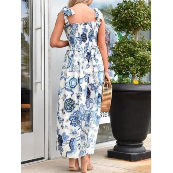 Retro Print Sleeveless Maxi Dress