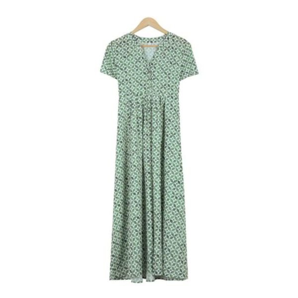 Green Garden Retro Print Pocket Prairie Dress