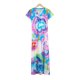 Trendy  Tie Dye Print Thigh-High Side Slit Short Sleeve Maxi Dress