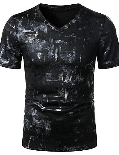 Men's  T-Shirt Short Sleeve Daily Slim Tops Round Neck Black Gold