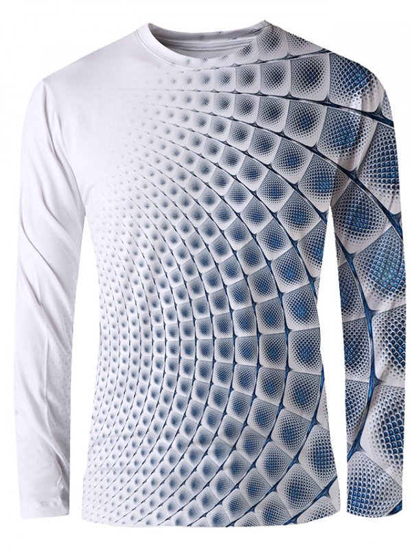 Men's Graphic T-Shirt Print Long Sleeve Daily Tops Basic Elegant Round Neck Blue